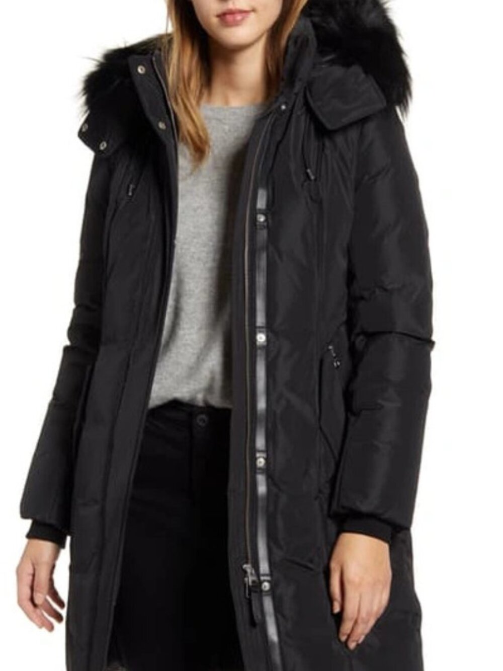 Mackage Ashlyn-N Fox Fur Trim Hooded Down Coat Jacket - Black - Size XS